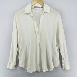 VINCE Top XS Silk Chiffon Shirred Back Yoke Sheer Popover Blouse Off White